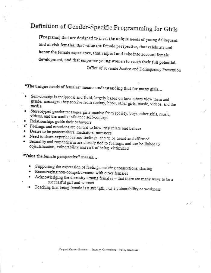 Definition of Gender-Specific Programming for Girls